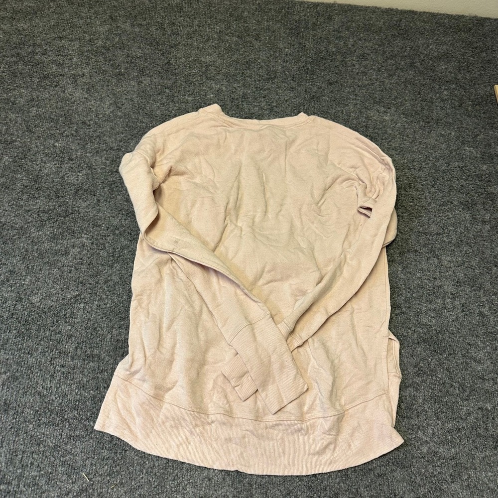 Athleta Sweatshirt Womens Size XS Pink Crew Neck Side Slit Fleece Pullover Good